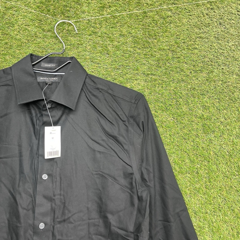 Banana Republic Dress Shirt Mens Medium Grant Fit Supima Cotton Oxford Black NWT